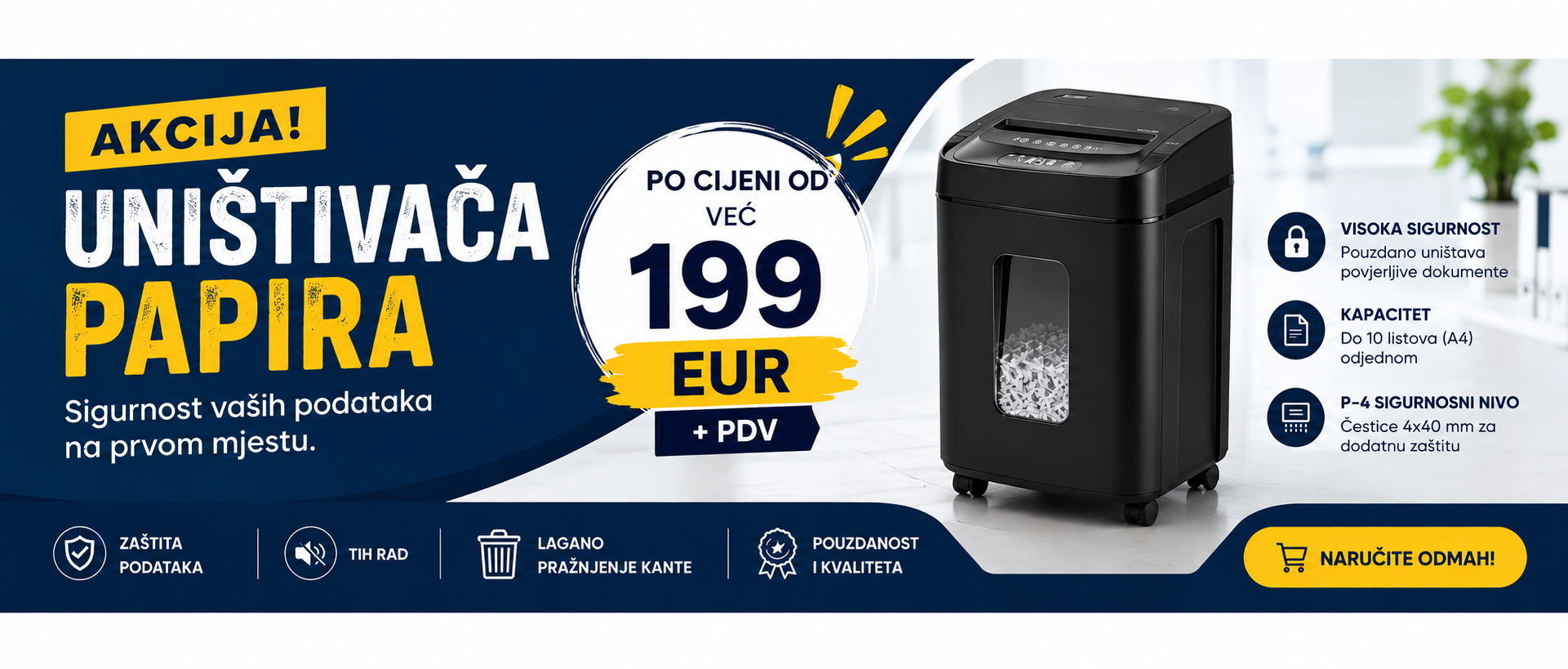 Akcija — uništivač papira po cijeni od već 199 EUR + PDV